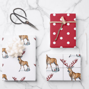 Feuille De Papier Cadeau Cute Rudolph L'Aquarelle de Noël des rennes