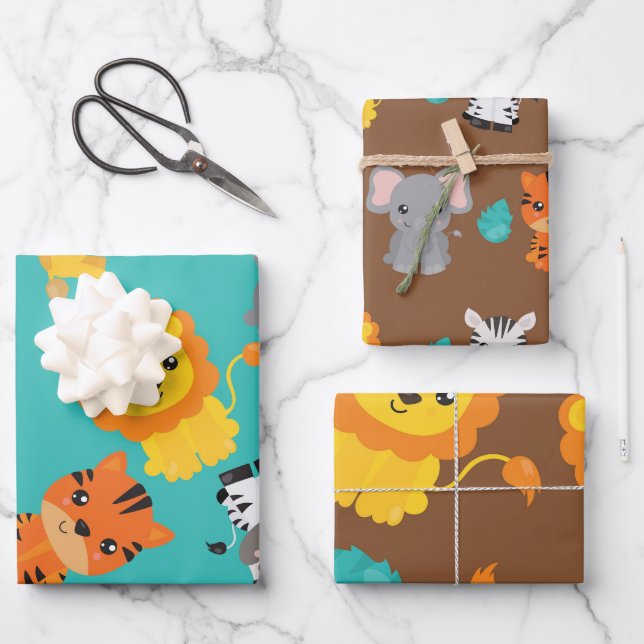 Feuille De Papier Cadeau Cute Safari (Recto)