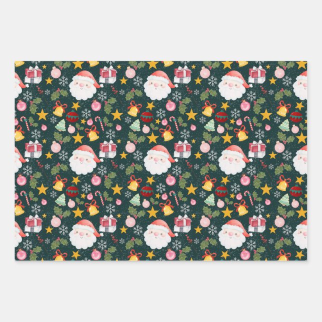 Feuille De Papier Cadeau Cute Santa Claus Holiday Seamless Pattern (Devant)