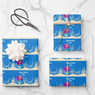Feuille De Papier Cadeau Cute Sirène Anniversaire fille Custom Blue Ocean