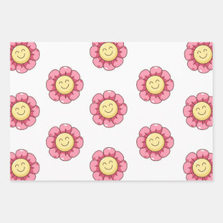 Feuille De Papier Cadeau Cute Smiley Flower Wrapping Paper – Pink 