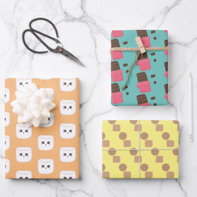 Feuille De Papier Cadeau Cute S'mores Snack (Recto)