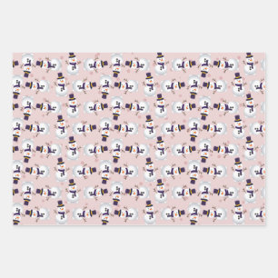 Feuille De Papier Cadeau Cute Snowman sur Bink, Blue et Green Arrière - pla