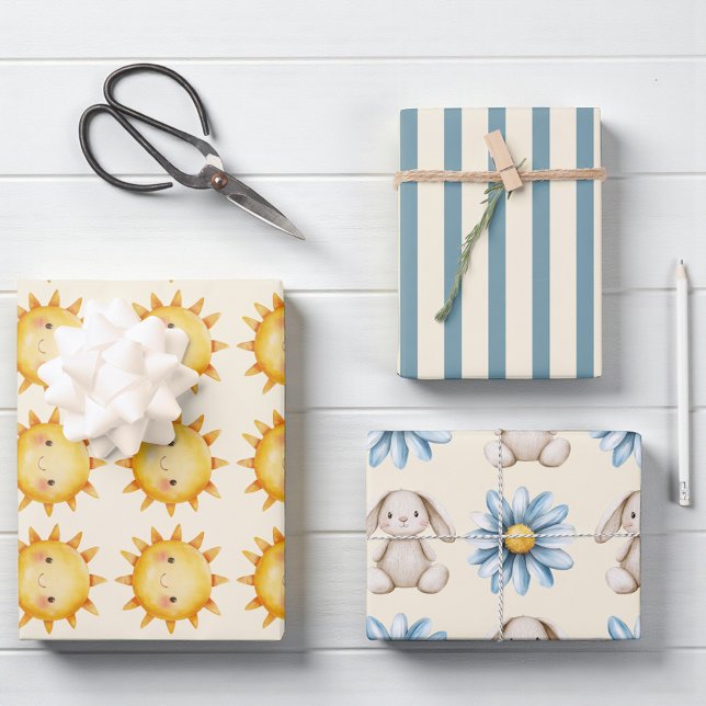 Feuille De Papier Cadeau Cute Sun Bunny Flower Pattern Gift Wrap (Créateur téléchargé)
