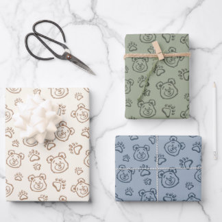 Feuille De Papier Cadeau Cute Teddy Bear Paws Modern Boho Boy Baby Kids