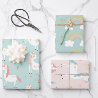 Feuille De Papier Cadeau Cute Unicorn Rainbow Gold Parties scintillant Past