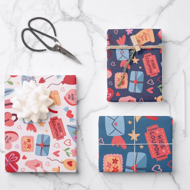 Feuille De Papier Cadeau Cute Valentine's Day Motif Coeur et Amour (Recto)