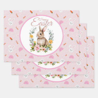 Feuille De Papier Cadeau Cute Watercolor Bunny Floral Wreath Easter