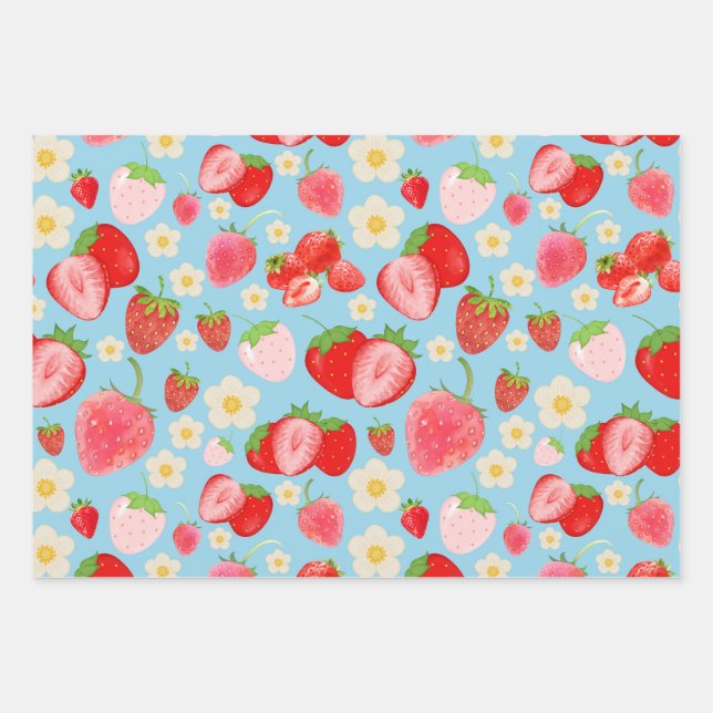 Feuille De Papier Cadeau Cute Watercolor Strawberry Seamless Pattern (Devant)