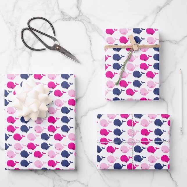 Feuille De Papier Cadeau Cute Whales, Pattern of Whales, Sea Animals (Recto)