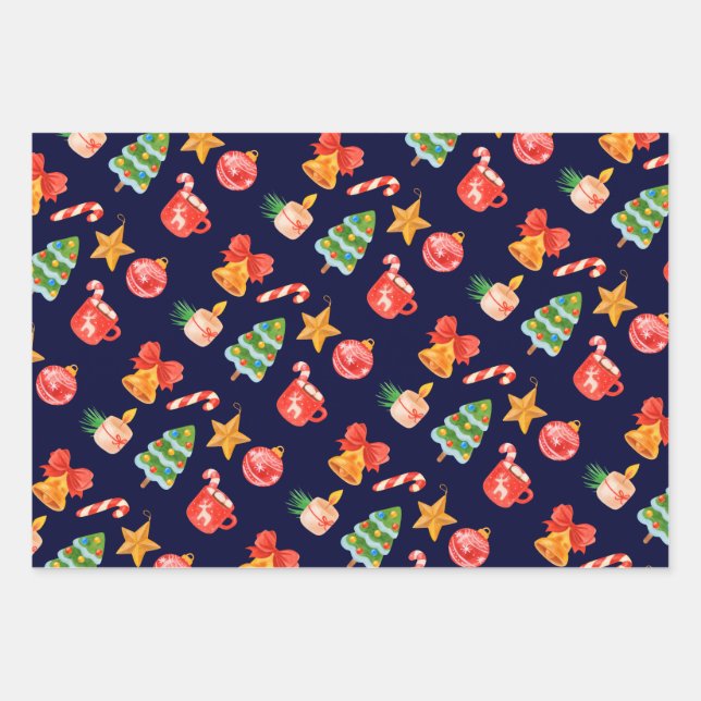 Feuille De Papier Cadeau Cute whimsical blue Christmas set of 3  (Devant)