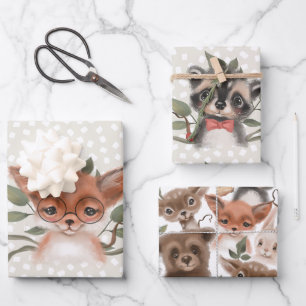 Feuille De Papier Cadeau Cute Woodland Animals Children's Storybook Thème