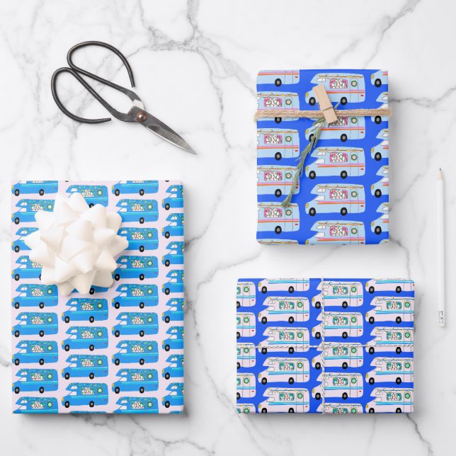 Feuille De Papier Cadeau Cute Xmas RV Campers Motorhomes Holiday Blue (Recto)
