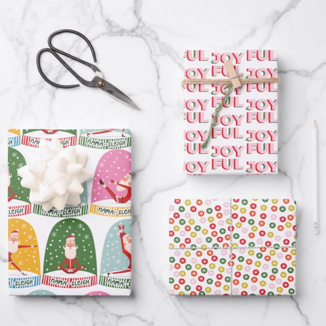Feuille De Papier Cadeau Cute Yoga Père Noël NamaSleigh Joyeuses baies (Recto)