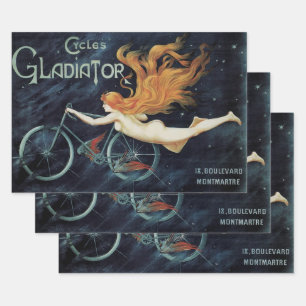 Feuille De Papier Cadeau Cycles Gladiator, Art nouveau victorien vintage