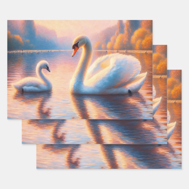 Feuille De Papier Cadeau Cygnet et cygne (Lot)