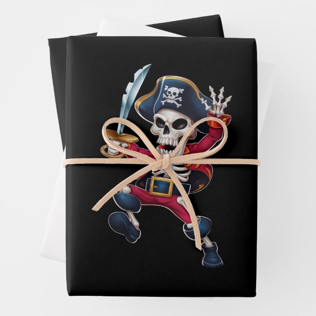Feuille De Papier Cadeau Dabbing Skeleton Pirate Halloween Jolly roger pour (En situation)