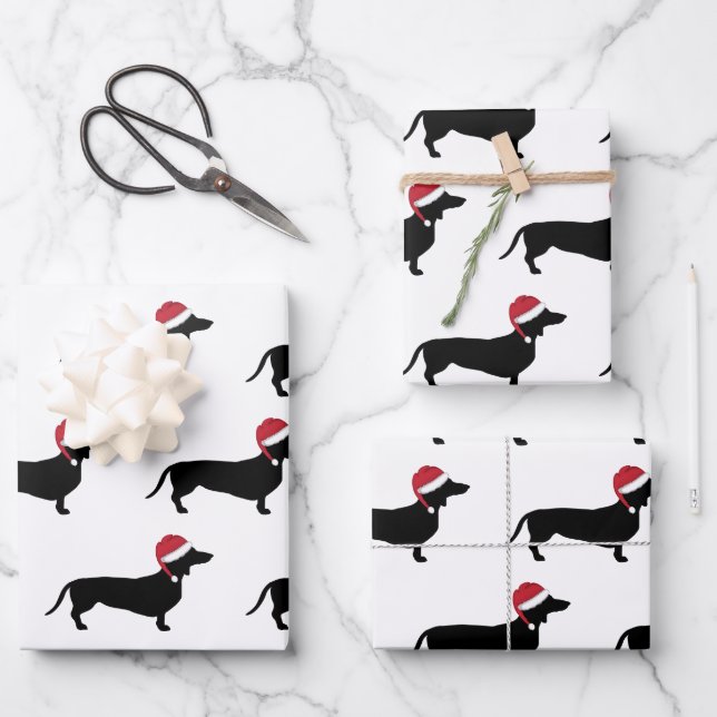 Feuille De Papier Cadeau Dachshund De Noël À Travers La Neige (Recto)