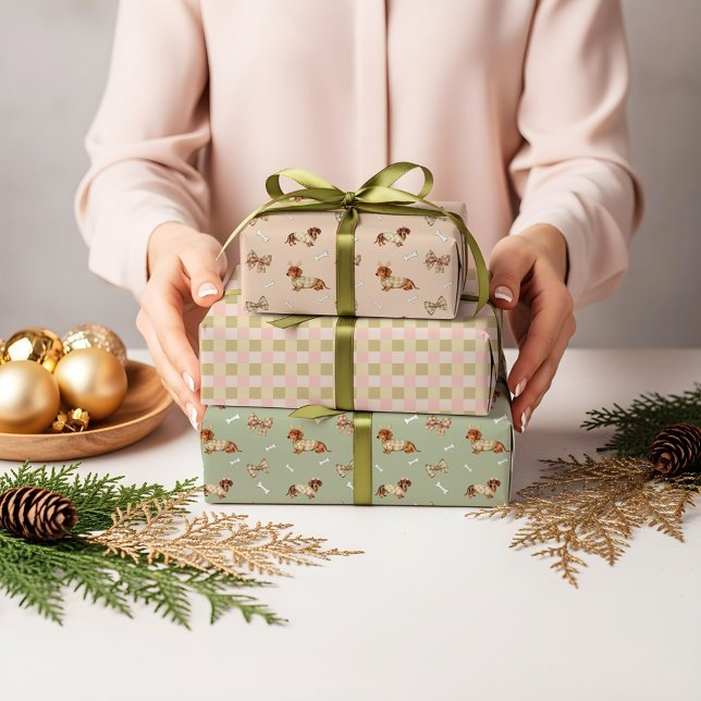 Feuille De Papier Cadeau Dachshund Dog Christmas Checkerboard Sweater Bow (Dachshund Dog Christmas Checkerboard Sweater Bow Wrapping Paper Sheets)