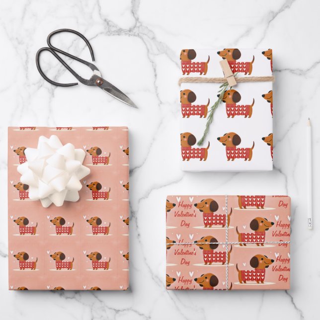 Feuille De Papier Cadeau Dachshund Saint-Valentin (Recto)