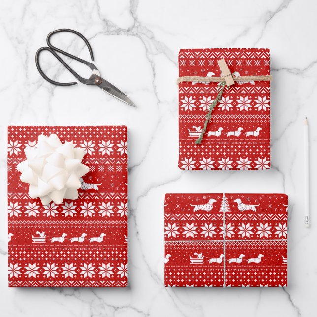 Feuille De Papier Cadeau Dachshunds Christmas Holiday Motif Wiener Dogs (Recto)