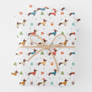 Feuille De Papier Cadeau Dachshunds dans le Motif des pulls de Noël