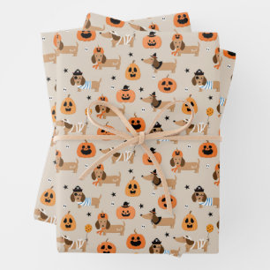 Feuille De Papier Cadeau Dachshunds en Halloween Costumes Motif