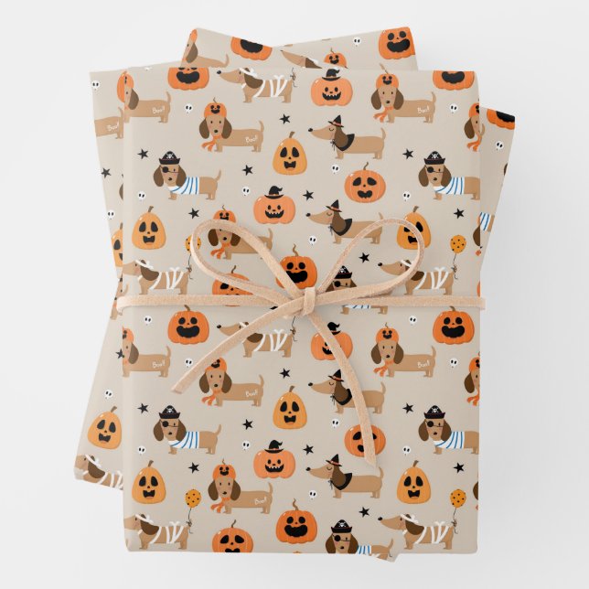 Feuille De Papier Cadeau Dachshunds en Halloween Costumes Motif (En situation)