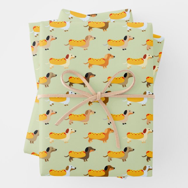 Feuille De Papier Cadeau Dachshunds mignons Weiner Dog Hot Dog Funny Motif (En situation)