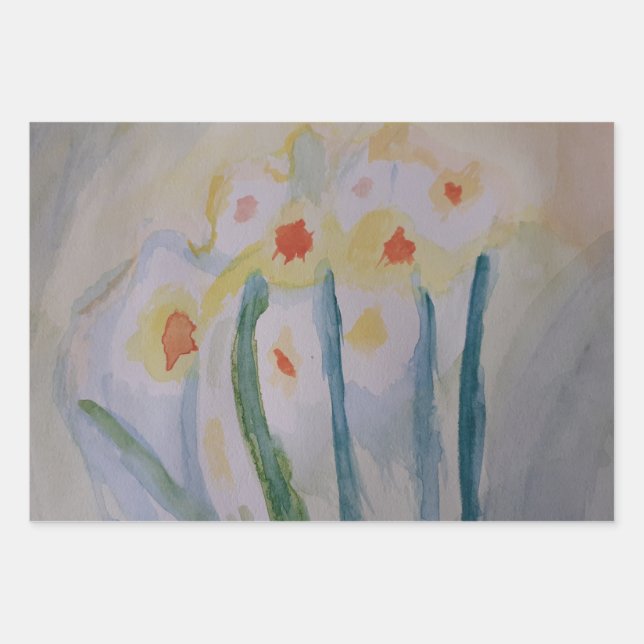 Feuille De Papier Cadeau Daffodiles Abstraits (Devant)