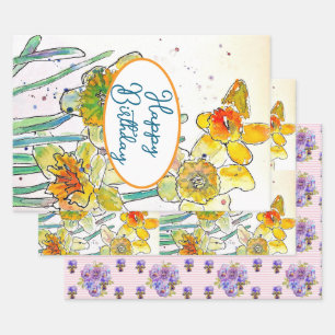 Feuille De Papier Cadeau Daffodique Jaune Daffodique Fleur Aquarelle