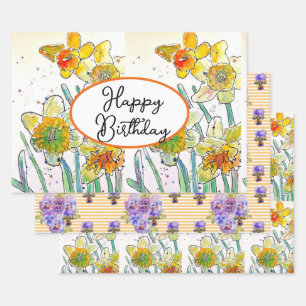 Feuille De Papier Cadeau Daffodique Jaune Daffodique Fleur Aquarelle