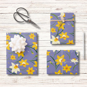 Feuille De Papier Cadeau Daffodiques sur bleu pourpre