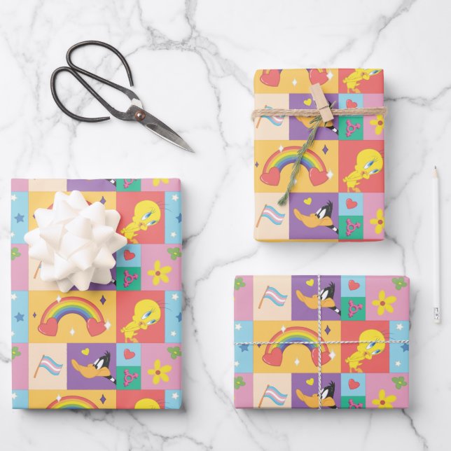 Feuille De Papier Cadeau DAFFY DUCK™ & TWEETY™ - Motif de fierté (Recto)