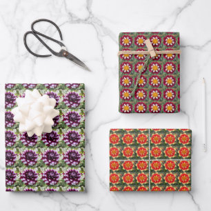 Feuille De Papier Cadeau Dahlias coloré motif floral