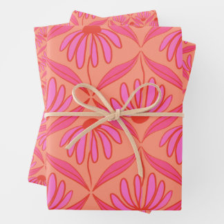 Feuille De Papier Cadeau Daisy Damask Pattern - rose et orange