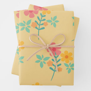 Feuille De Papier Cadeau Daisy Retro Bouquet Motif en Jaune
