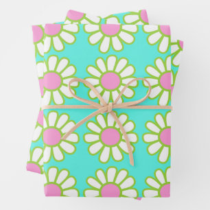 Feuille De Papier Cadeau Daisy Turquoise