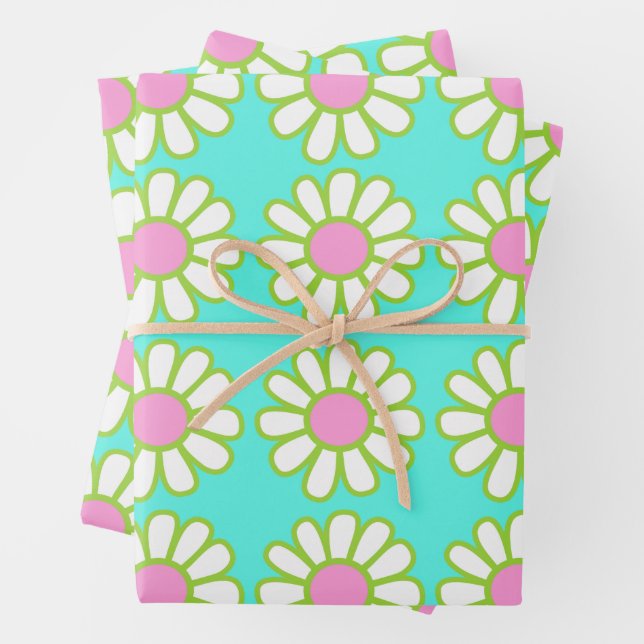 Feuille De Papier Cadeau Daisy Turquoise (En situation)