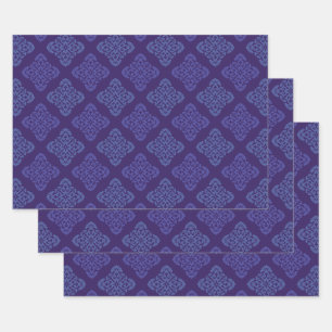 Feuille De Papier Cadeau Damas bleu et violet