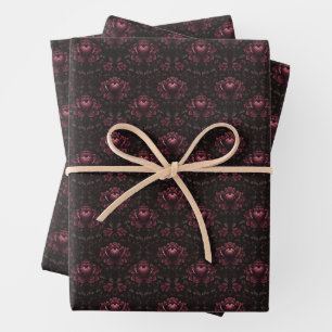 Feuille De Papier Cadeau Damas rose foncé sur noir