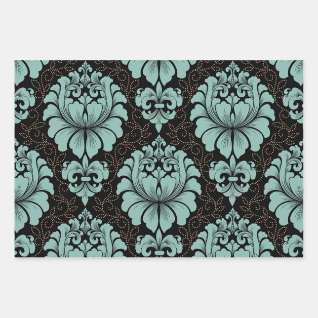 Feuille De Papier Cadeau Damask Wrapping Paper Flat Sheet Set of 3 (Devant)