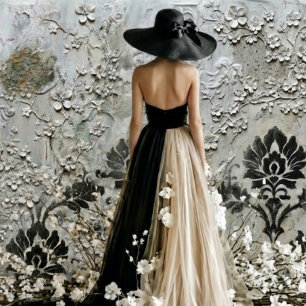 Feuille De Papier Cadeau Dame en Noir Damask vertical 