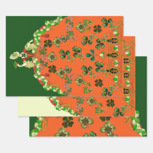 Feuille De Papier Cadeau DAME ORANGE ET SHAMROCK St. Patricks Day Green