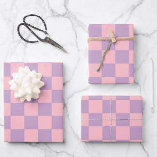 Feuille De Papier Cadeau Damier lilas et rose