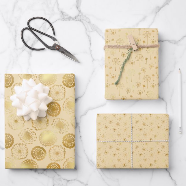Feuille De Papier Cadeau Dandelions jaunes et or (Recto)