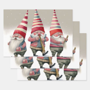 Feuille De Papier Cadeau Danser Musique Gnomes de Noël