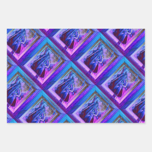 Feuille De Papier Cadeau Danseuse de ventre Art déco cubiste en violet et b