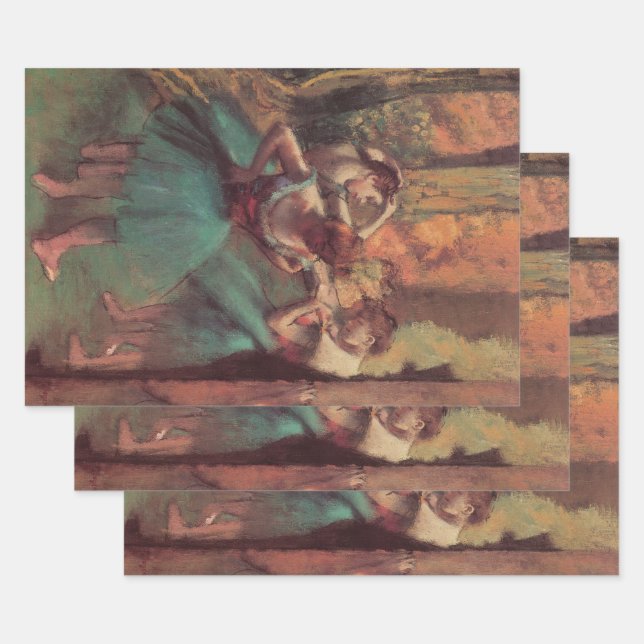Feuille De Papier Cadeau Danseuses, Rose et Vert par Edgar Degas (Lot)