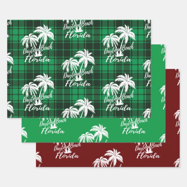 Feuille De Papier Cadeau Daytona Beach Floride Vert Plaid Vert Rouge (Lot)
